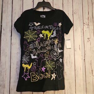 Kids Boys Girls Happy Halloween Tshirt Medium Black Trick or Treat Boo NWT New